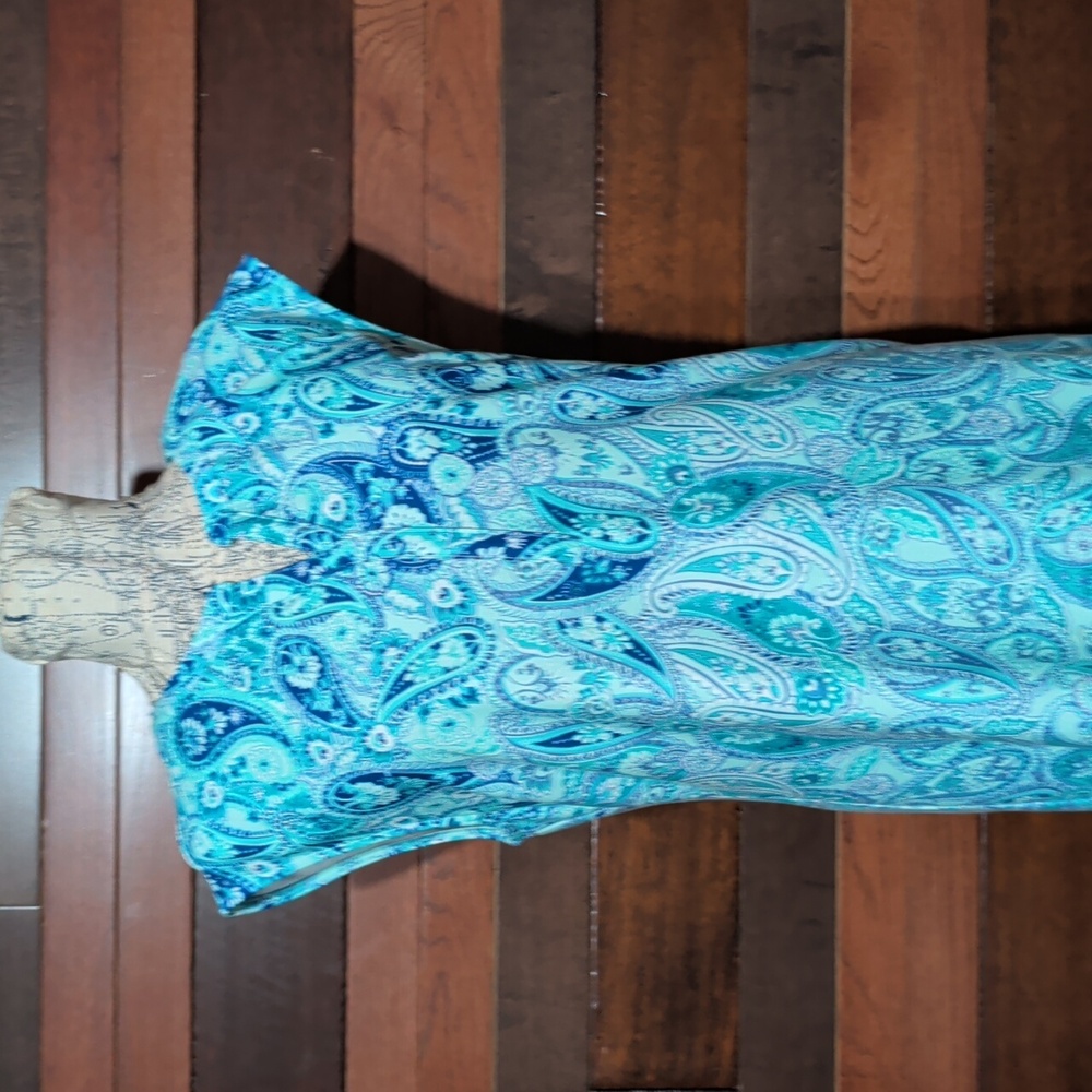 Talbots Teal and Blue Paisley Slip On Dress - Picture 4 of 11